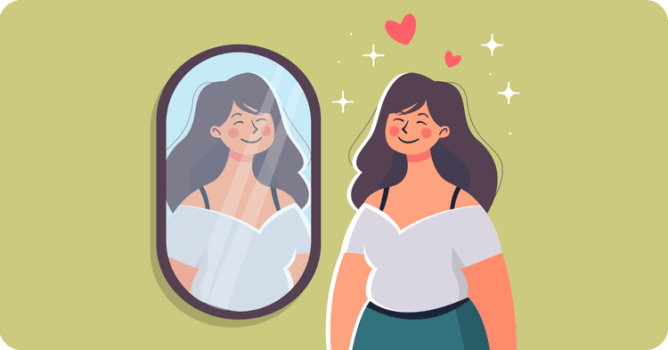 illustration of person looking into a mirror practicing acceptance and commitment therapy