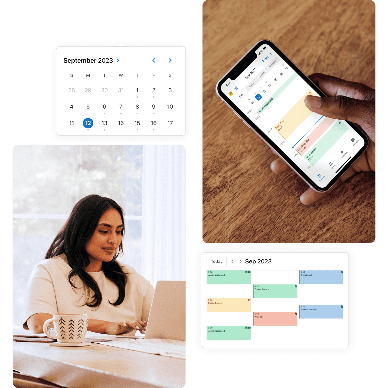 woman viewing calendar in scheduling software for occupational therapists on desktop and mobile app