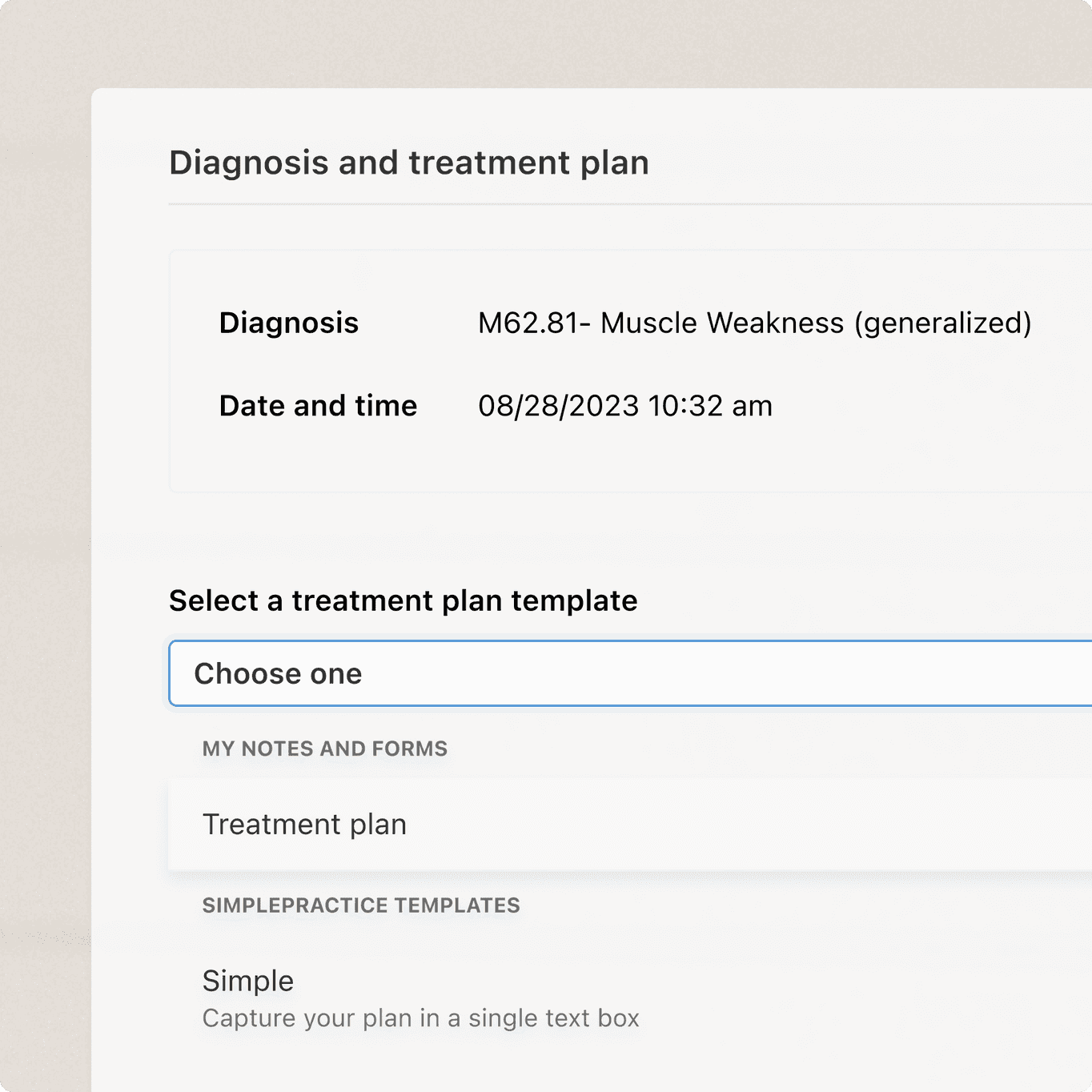 diagnosis and treatment plan in occupational therapy notes software