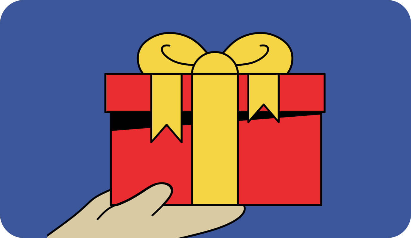 An illustration of a red holiday gift wrapped with a bow